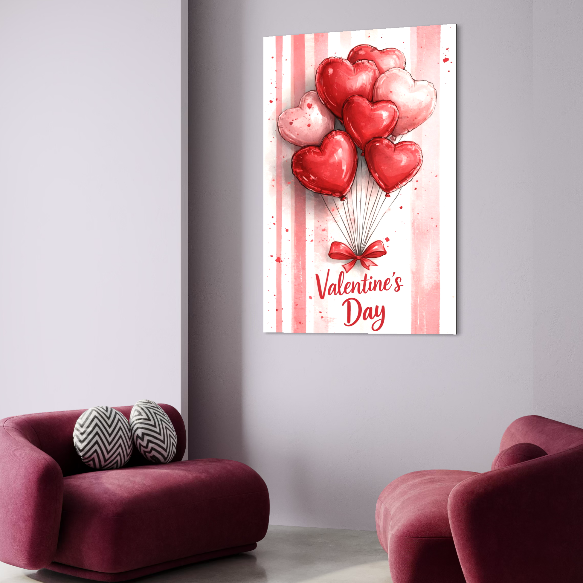 Tablou Canvas Premium, LuxCanva® E1069, Inimi pentru Valentine’s Day, Dragoste, Eternitate, Baloane, Inima, Rosu, Declaratie, Plutire, Aer, Cadou, Emotie, Daruire, Cuplu, Living, Dormitor