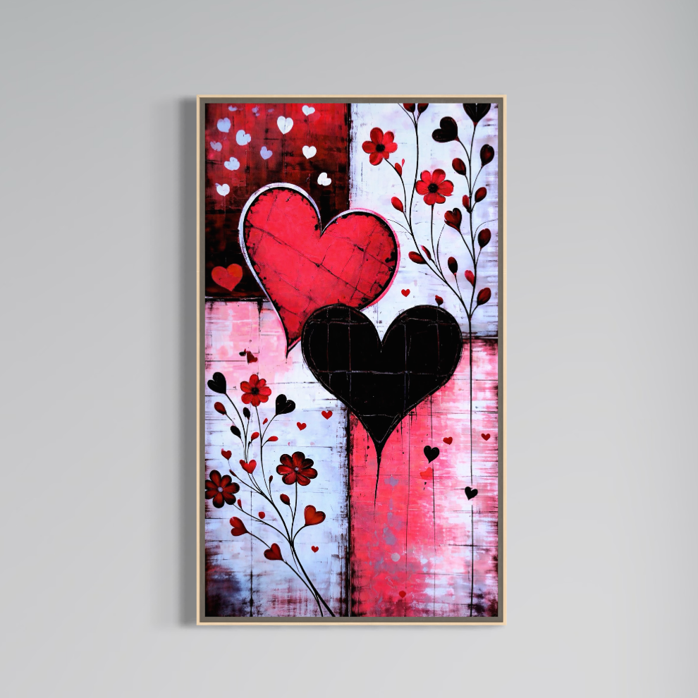 Tablou Canvas Premium, LuxCanva® E1071, Cand Inimile Vorbesc, Dragoste, Inima, Alb, Rosu, Flori, Aniversare, Cadou, Emotie, Armonie, Contraste, Impletit, Poveste, Living, Dormitor
