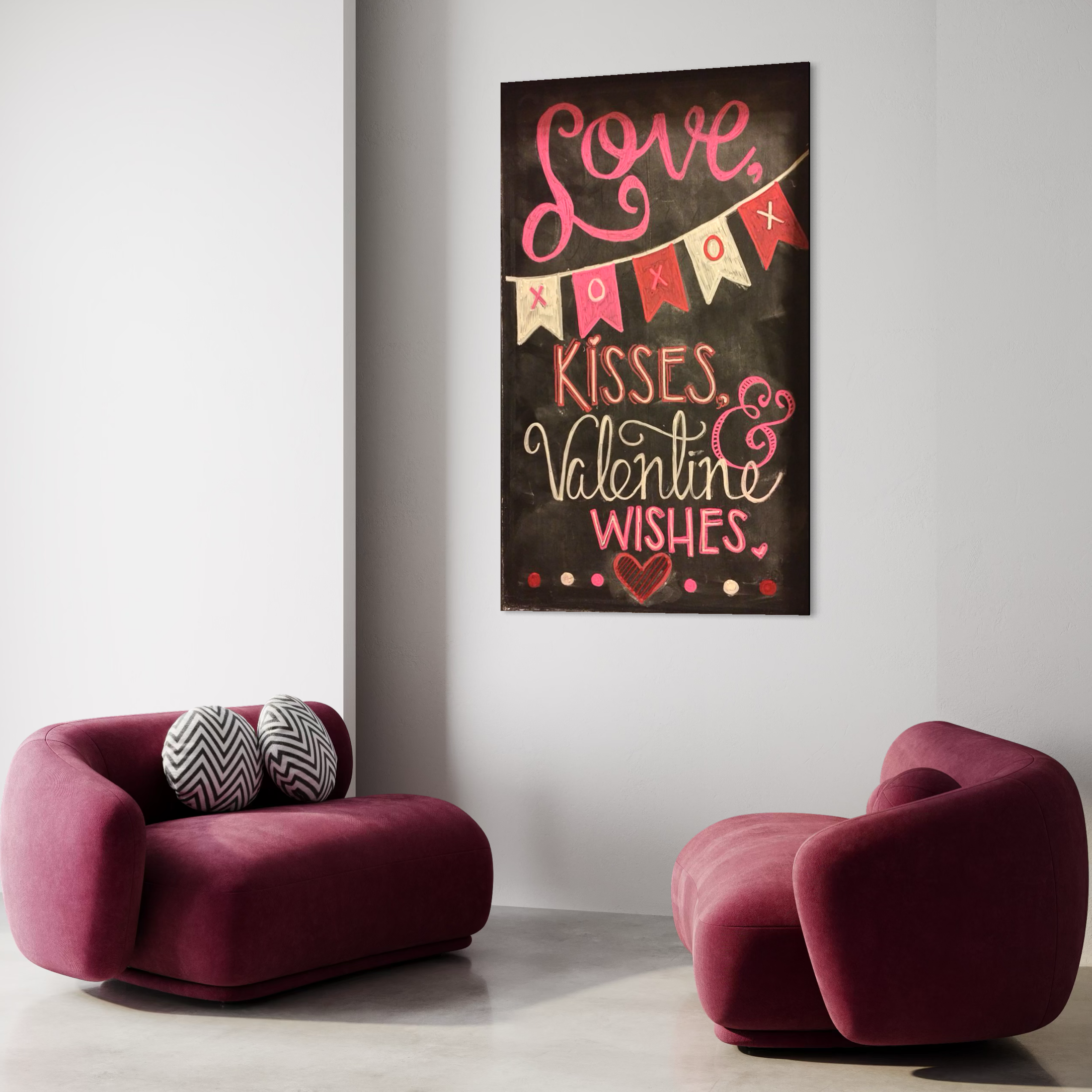 Tablou Canvas Premium, LuxCanva® E1076, XOXO, Cu Iubire, Dragoste, Mesaj, Zi, Indragostiti, Cadou, Litere, Scrisoare, Iubire, Valentine’s Day, Tabla, Scriere, Creta, Living, Dormitor