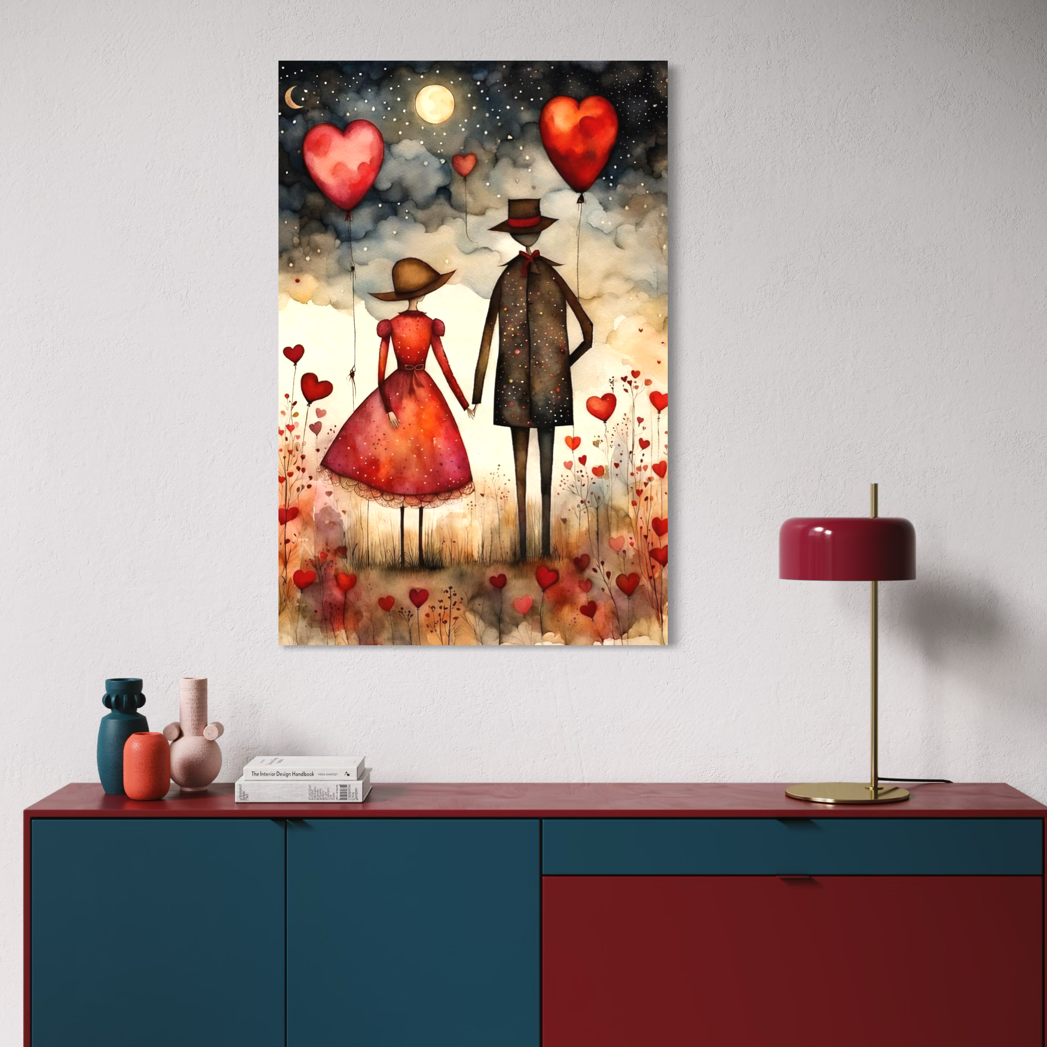 Tablou Canvas Premium, LuxCanva® E1079, Povestea Noastra Sub Luna, Dragoste, Plimbare, Indragostiti, Parc, Tacere, Cer, Luna, Etern, Stele, Pasi, Maini, Emotie, Cuplu, Living, Dormitor