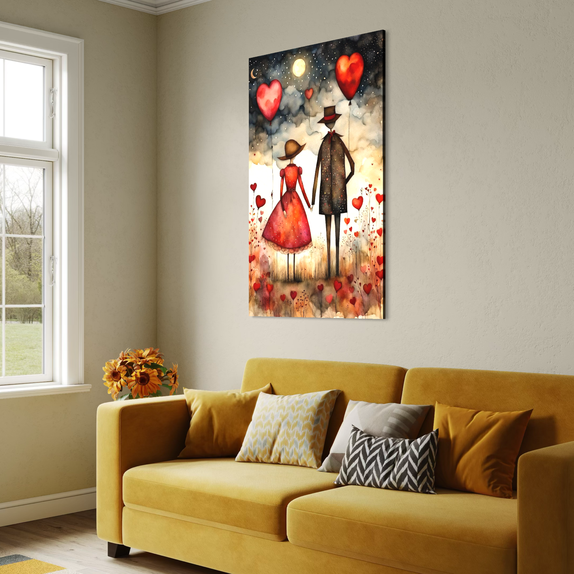 Tablou Canvas Premium, LuxCanva® E1079, Povestea Noastra Sub Luna, Dragoste, Plimbare, Indragostiti, Parc, Tacere, Cer, Luna, Etern, Stele, Pasi, Maini, Emotie, Cuplu, Living, Dormitor