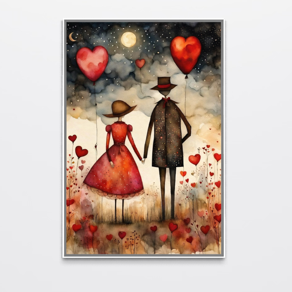 Tablou Canvas Premium, LuxCanva® E1079, Povestea Noastra Sub Luna, Dragoste, Plimbare, Indragostiti, Parc, Tacere, Cer, Luna, Etern, Stele, Pasi, Maini, Emotie, Cuplu, Living, Dormitor