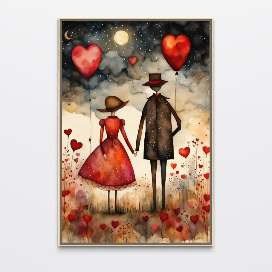 Tablou Canvas Premium, LuxCanva® E1079, Povestea Noastra Sub Luna, Dragoste, Plimbare, Indragostiti, Parc, Tacere, Cer, Luna, Etern, Stele, Pasi, Maini, Emotie, Cuplu, Living, Dormitor