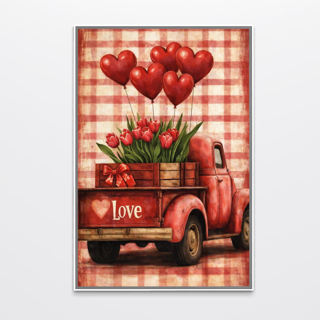 Tablou Canvas Premium, LuxCanva® E1080, Camionul cu Lalele, Dragoste, Plimbare, Masina, Camion, Livrare, Baloane, Transport, Cadou, Mesager, Roti, Vintage, Mister, Living, Dormitor