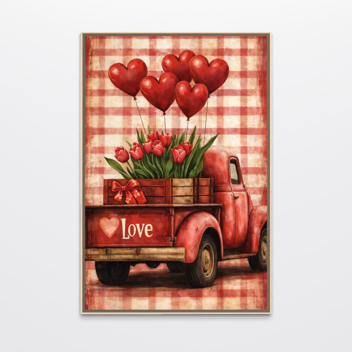 Tablou Canvas Premium, LuxCanva® E1080, Camionul cu Lalele, Dragoste, Plimbare, Masina, Camion, Livrare, Baloane, Transport, Cadou, Mesager, Roti, Vintage, Mister, Living, Dormitor