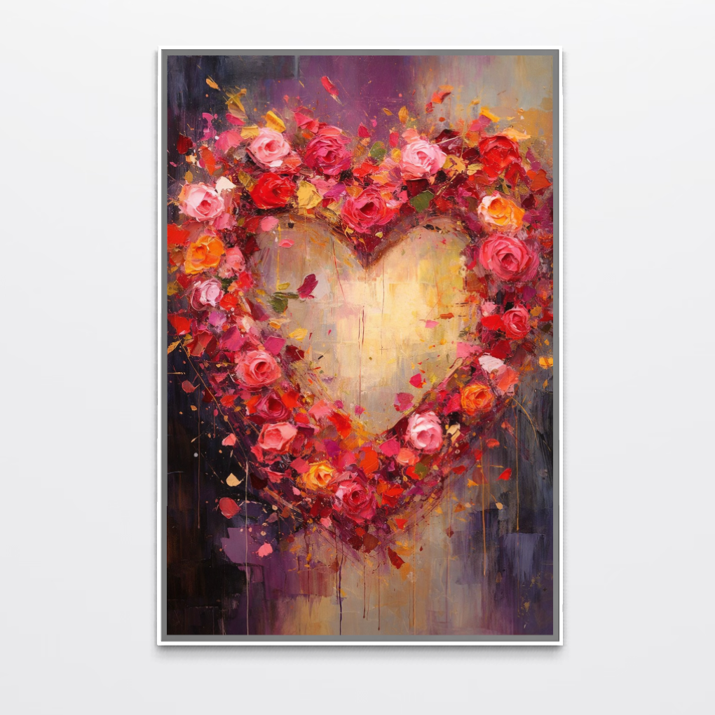 Tablou Canvas Premium, LuxCanva® E1082, Inima din Trandafiri, Dragoste, Inima, Roz, Flori, Coronita, Iubire, Valentine’s Day, Buchet, Promisiune, Daruire, Living, Dormitor