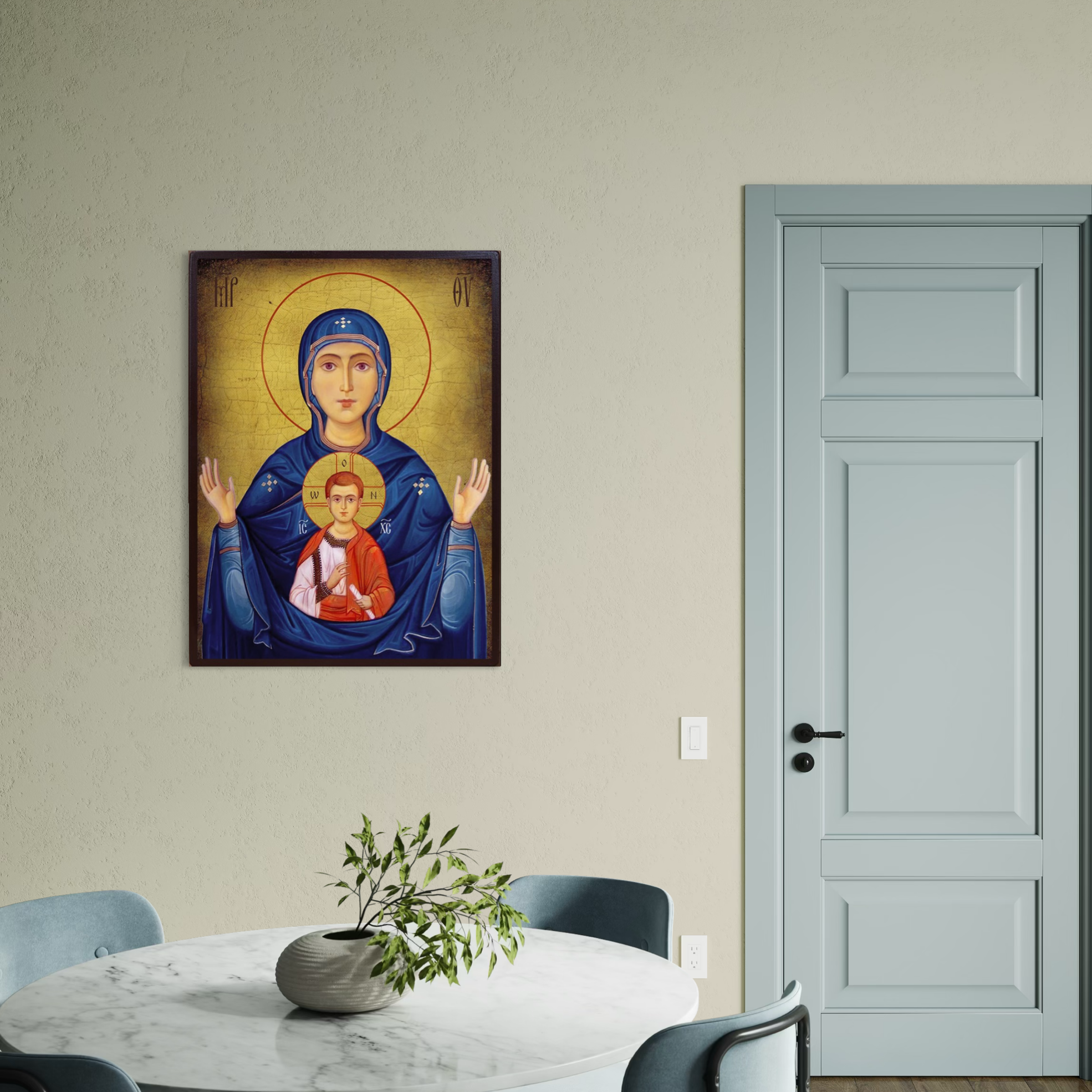 Tablou Canvas Premium, LuxCanva® H1066, Maica Domnului a Semnului, Icoana, Sfanta, Ortodoxie, Nascatoare, Prunc, Biserica, Arta, Sacru, Fecioara, Maria, Mama, Ruga, Living, Dormitor