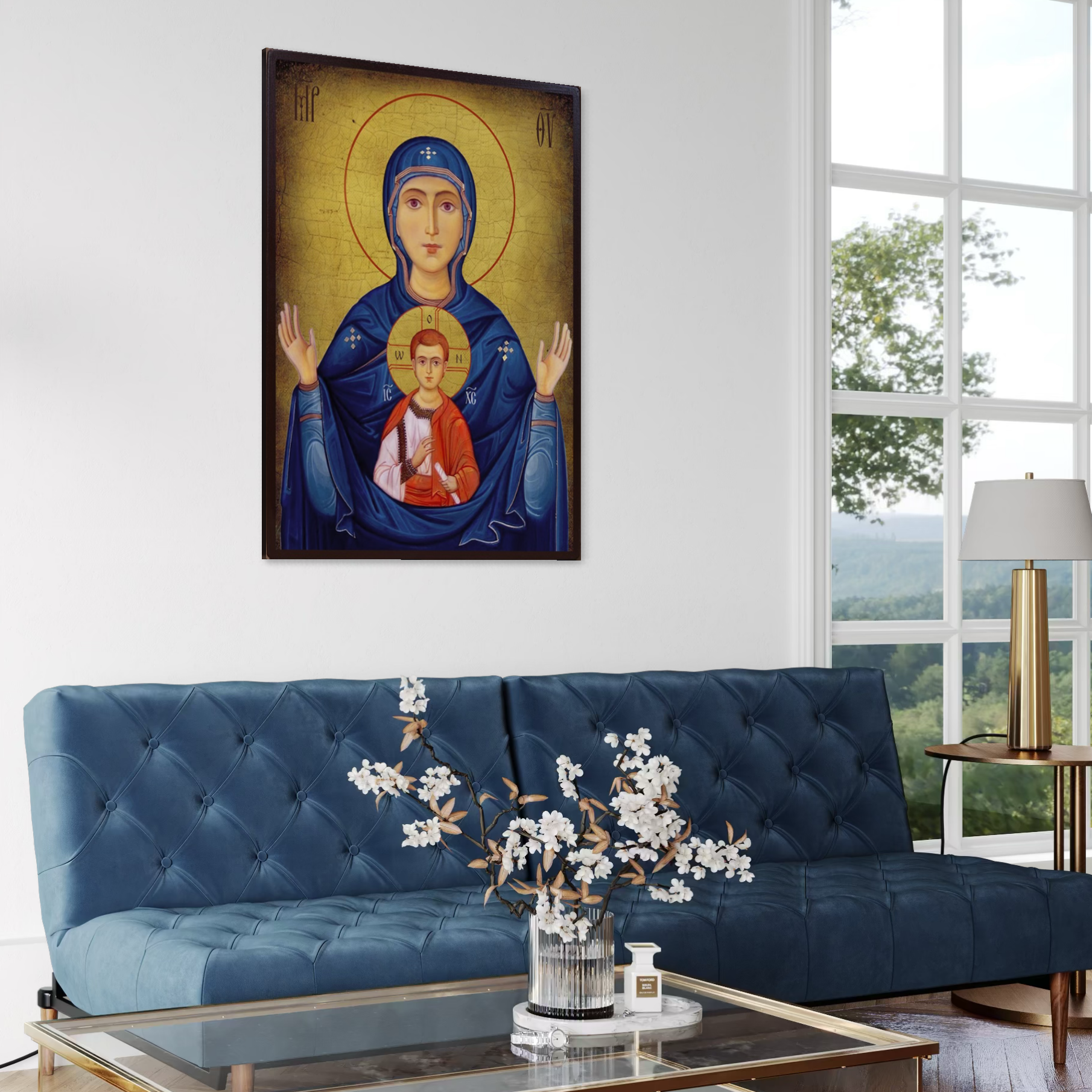 Tablou Canvas Premium, LuxCanva® H1066, Maica Domnului a Semnului, Icoana, Sfanta, Ortodoxie, Nascatoare, Prunc, Biserica, Arta, Sacru, Fecioara, Maria, Mama, Ruga, Living, Dormitor