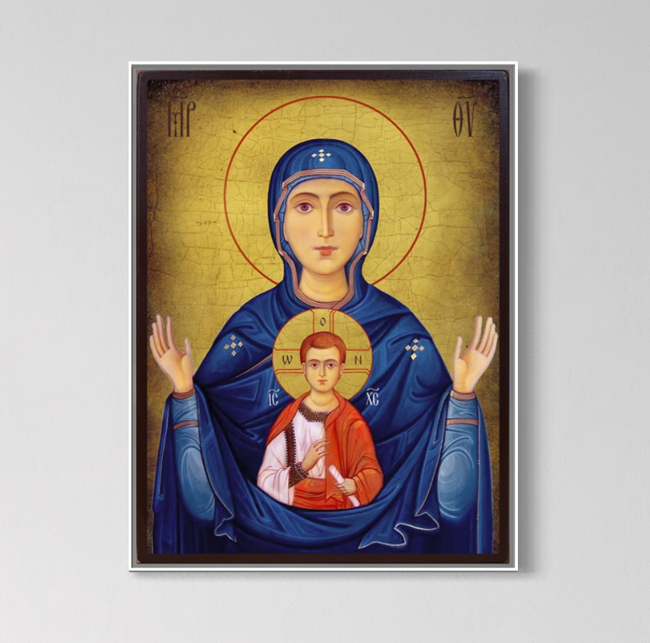 Tablou Canvas Premium, LuxCanva® H1066, Maica Domnului a Semnului, Icoana, Sfanta, Ortodoxie, Nascatoare, Prunc, Biserica, Arta, Sacru, Fecioara, Maria, Mama, Ruga, Living, Dormitor