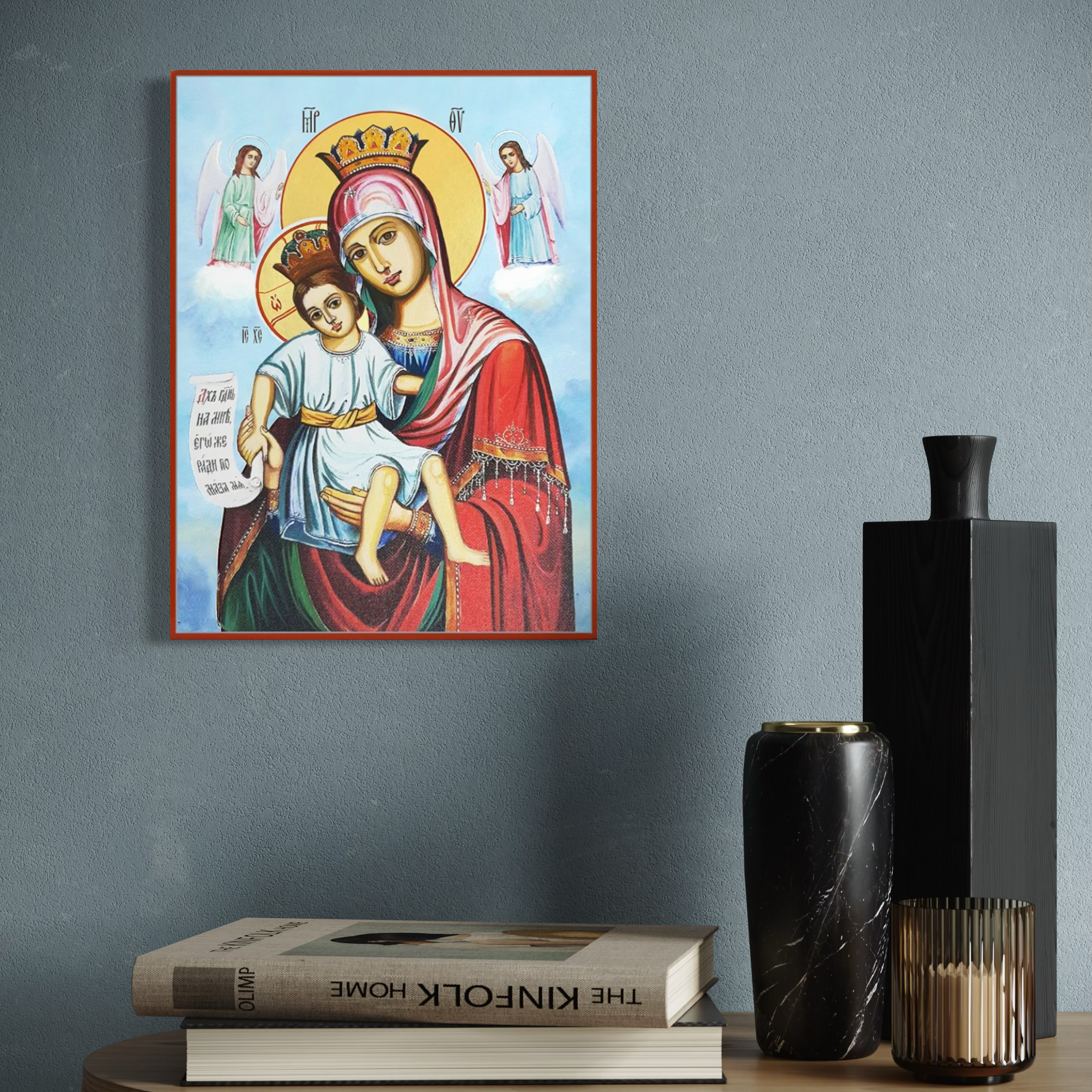 Tablou Canvas Premium, LuxCanva® H1067, Maica Domnului Axionita, Icoana, Mama, Ortodoxie, Ingeri, Isus, Hristos, Incoronata, Protectie, Dorinta, Smerenie, Living, Dormitor