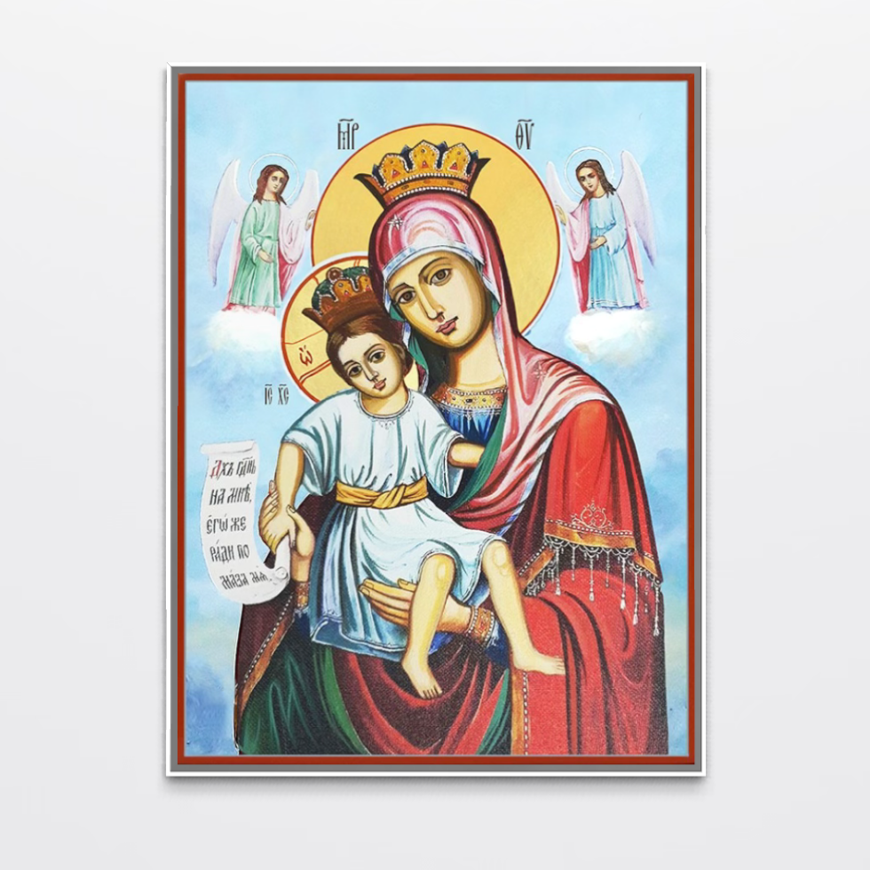 Tablou Canvas Premium, LuxCanva® H1067, Maica Domnului Axionita, Icoana, Mama, Ortodoxie, Ingeri, Isus, Hristos, Incoronata, Protectie, Dorinta, Smerenie, Living, Dormitor