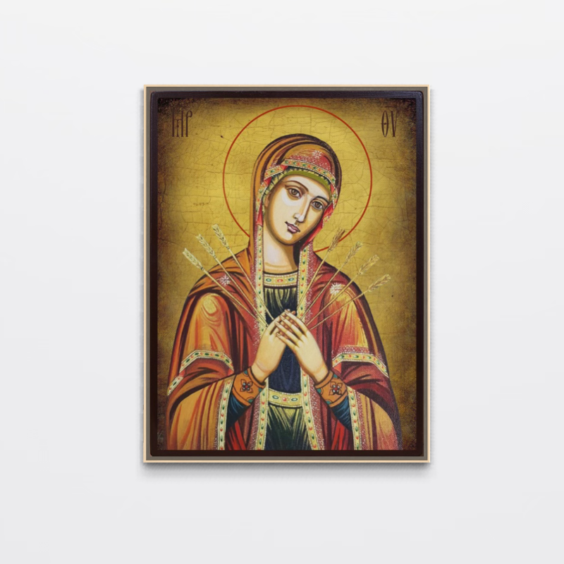 Tablou Canvas Premium, LuxCanva® H1068, Icoana Maicii Domnului cu Sapte Sageti, Icoana, Sageti, Ortodoxie, Protectie, Mantuire, Ajutor, Speranta, Casa, Protectie, Living, Dormitor