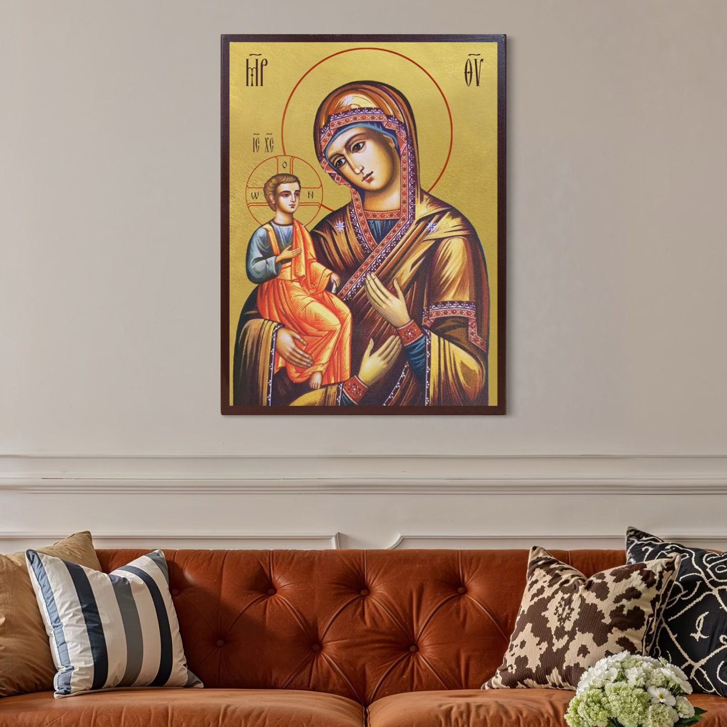 Tablou Canvas Premium, LuxCanva® H1069, Icoana Maicii Domnului cu Trei Maini, Icoana, Facatoare, Minuni, Tamaduitoare, Mantuire, Mangaiere, Casa, Protectie, Living, Dormitor