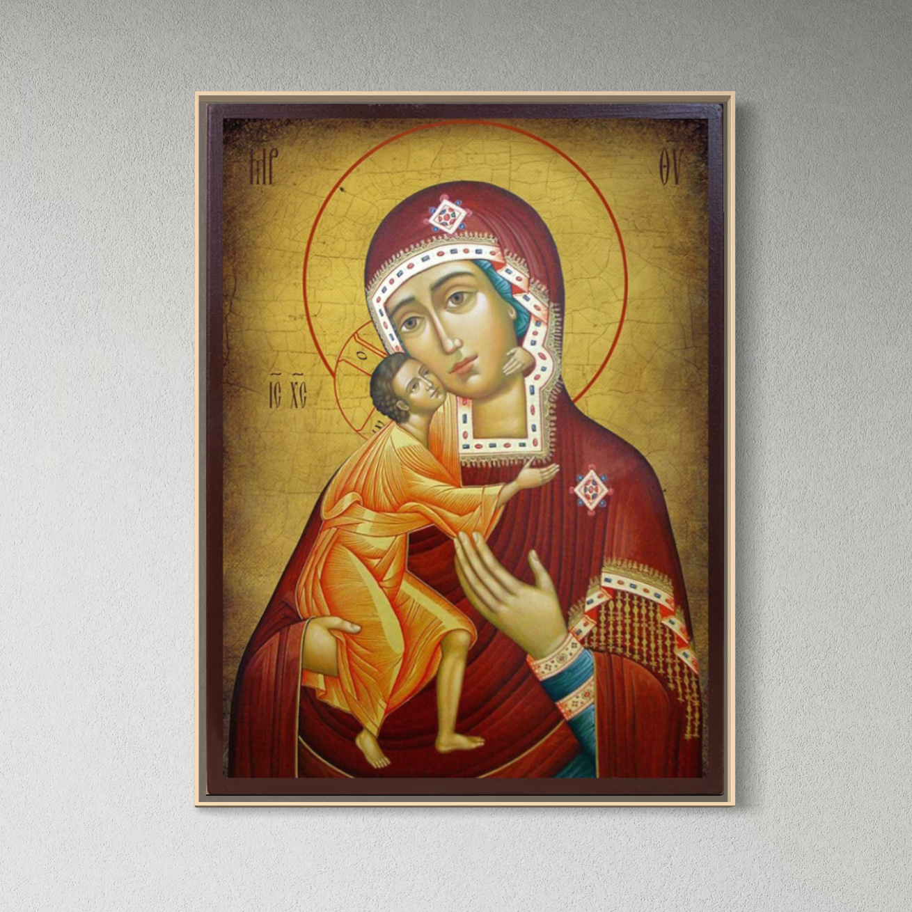 Tablou Canvas Premium, LuxCanva® H1073, Maica Domnului Feodorovskaia, Icoana, Facatoare, Minuni, Tamaduitoare, Mantuire, Mangaiere, Casa, Protectie, Living, Dormitor