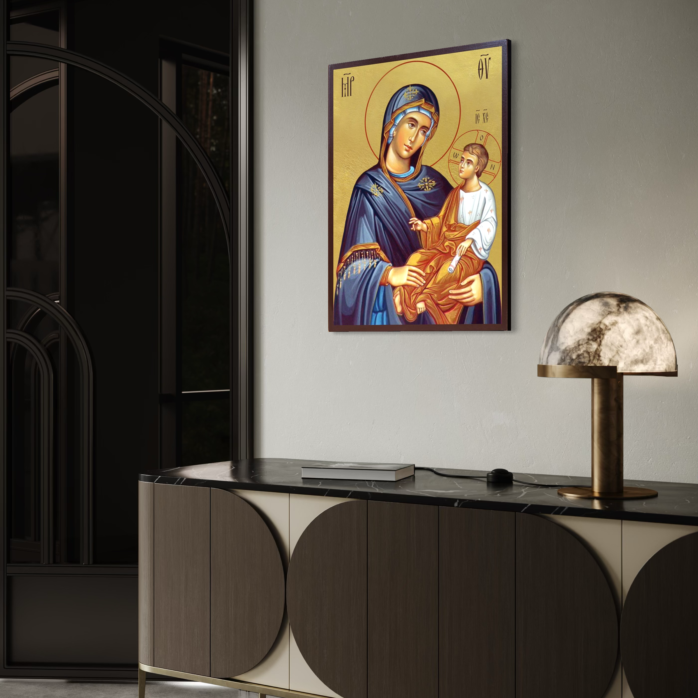 Tablou canvas cu icoana ortodoxa maica domnului cu pruncul