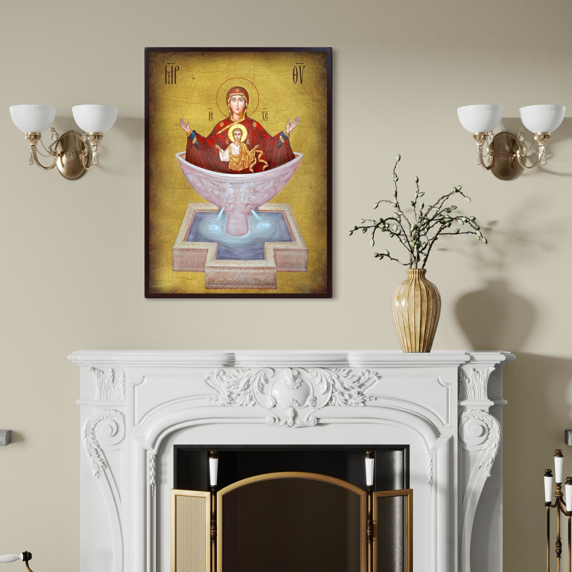 Imagine cu tablou canvas cu icoana izvorul tamaduirii, tiparita pe panza canvas