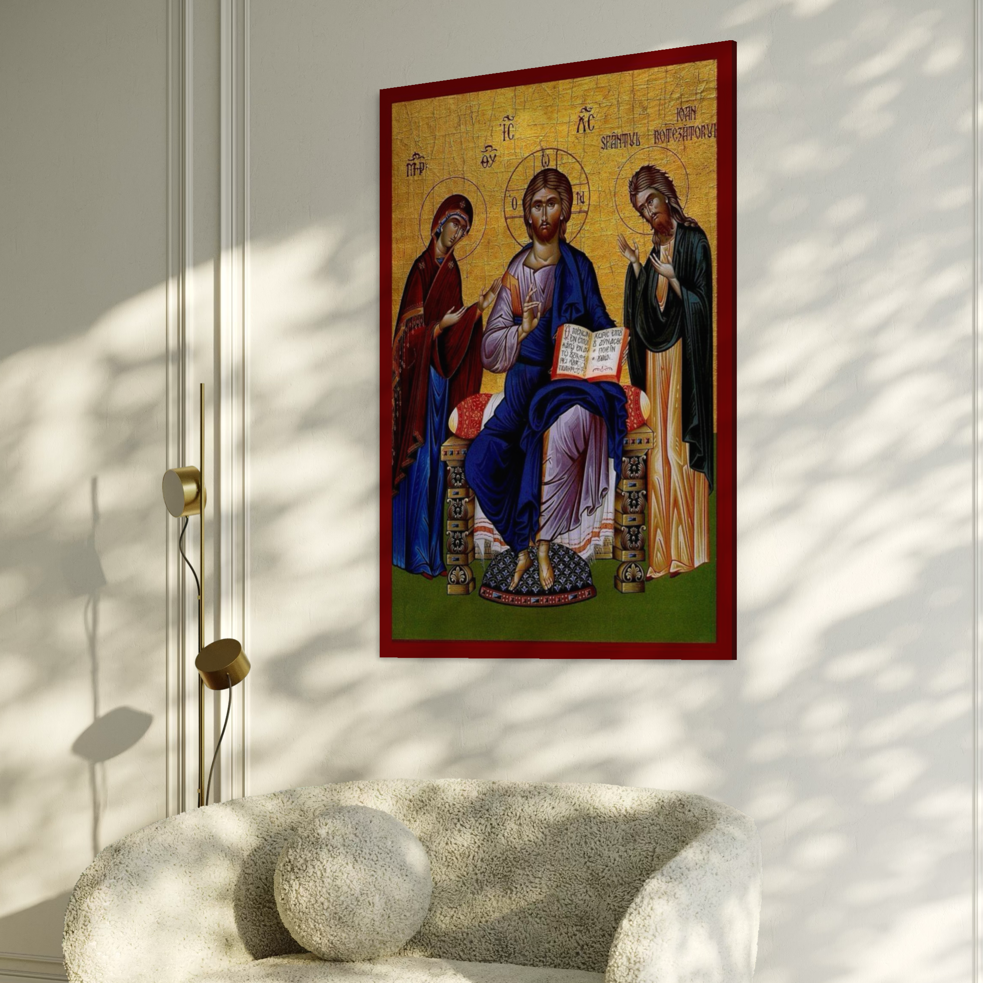 Imagine cu icoana bizantina cu hristos pe tron, tiparita pe panza canvas