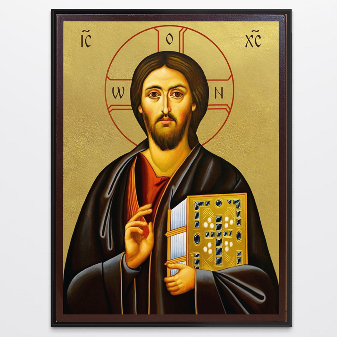 Tablou canvas cu icoana iisus hristos pantocrator pe fundal auriu