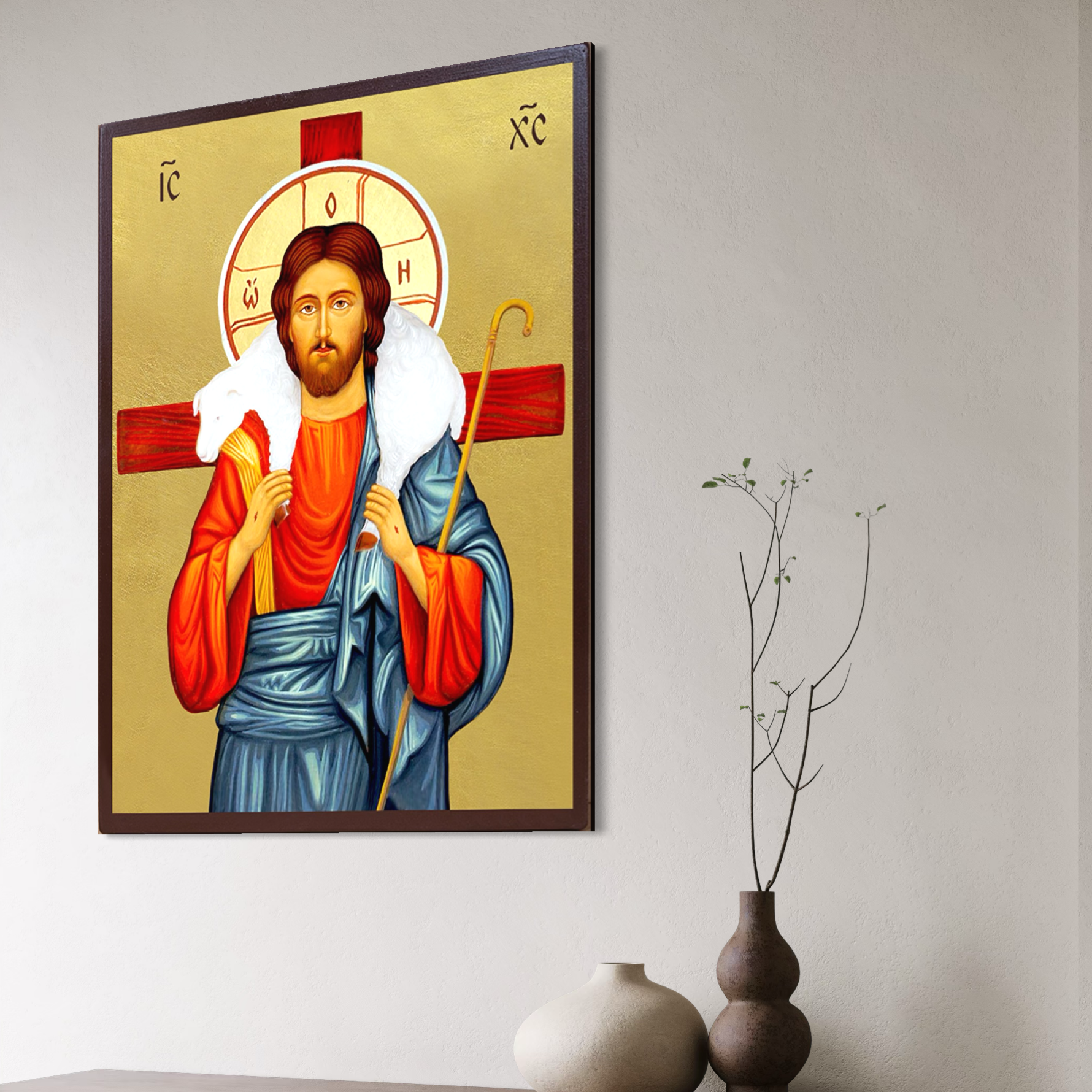 Tablou canvas cu icoana pictata cu iisus bunul pastor