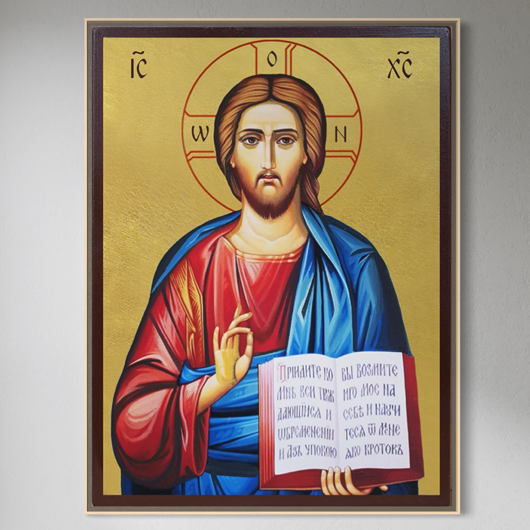 Tablou canvas decorativ cu icoana pictata cu iisus hristos binecuvantat