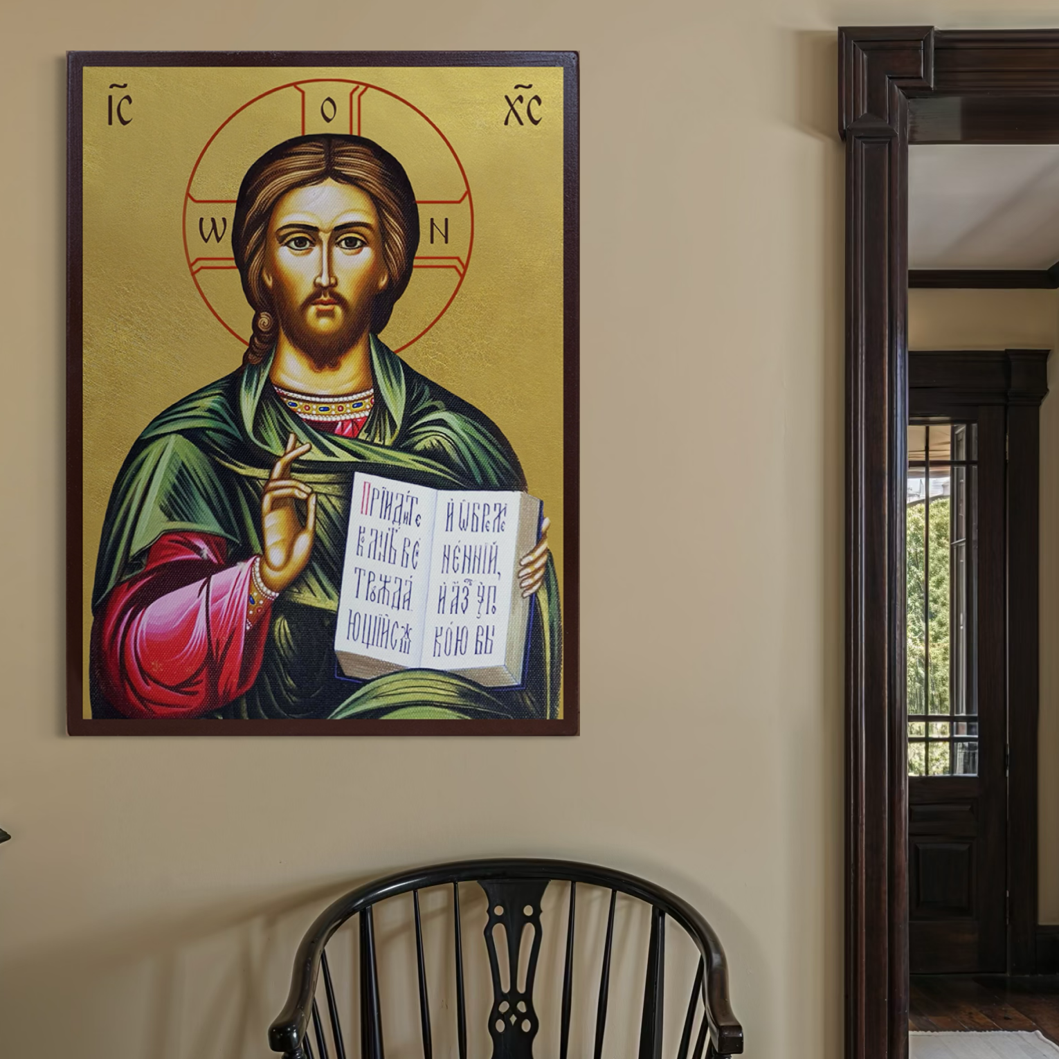 Imagine cu icoana bizantina cu iisus hristos, tiparita pe panza canvas