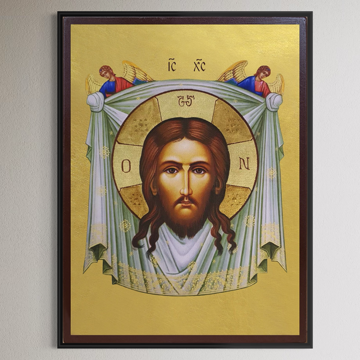 Tablou canvas cu icoana cu portretul mantuitorului pe fundal auriu