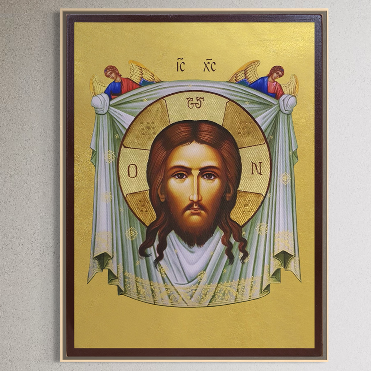Tablou canvas decorativ cu icoana cu portretul mantuitorului pe fundal auriu