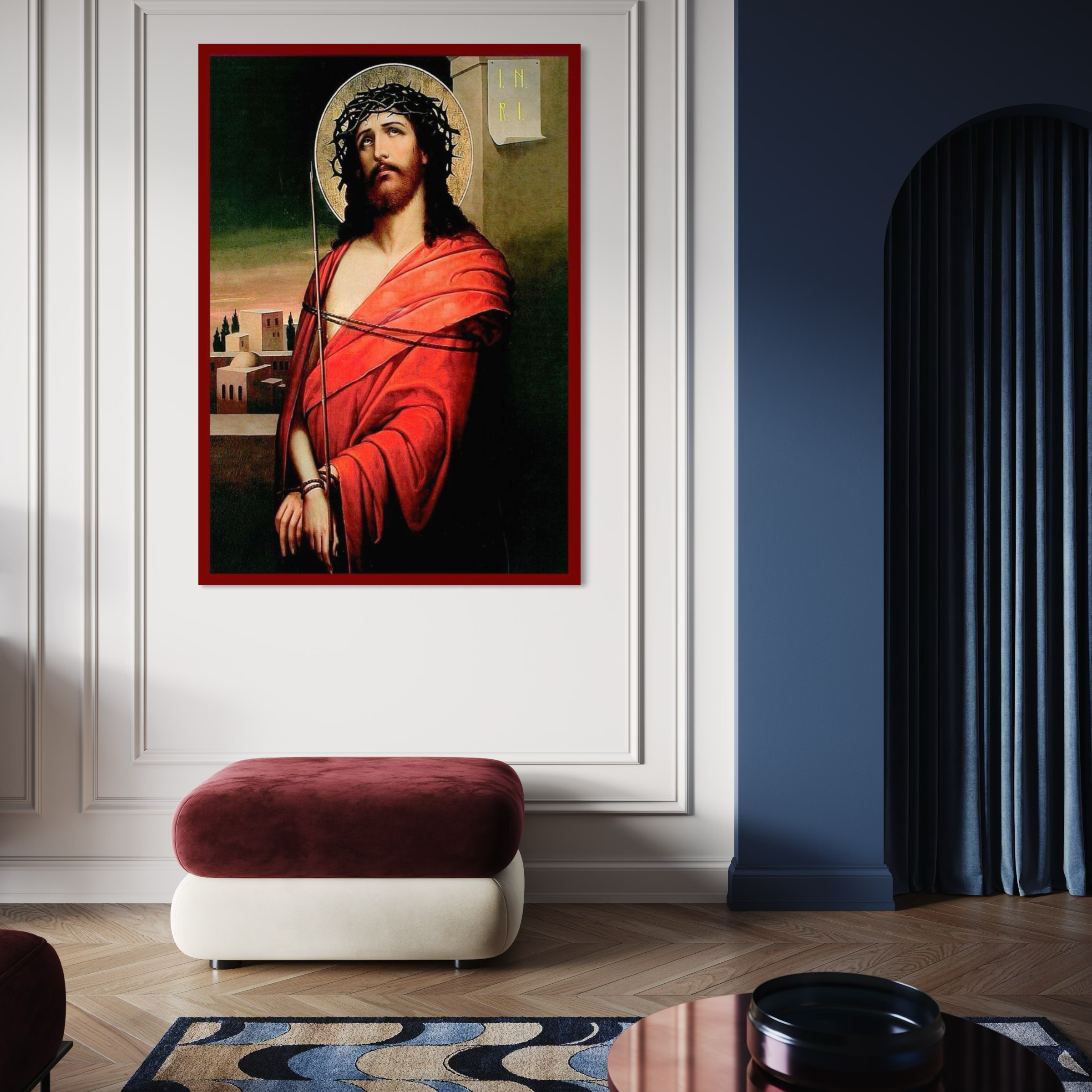 Imagine cu tablou canvas cu iisus in patimi, tiparita pe panza canvas