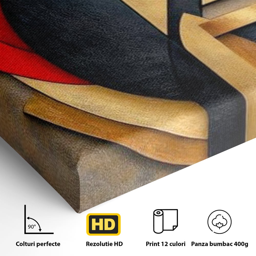 Detaliu al suprafetei: tablou canvas cu chip stilizat geometric, fara rama, pe sasiu de lemn