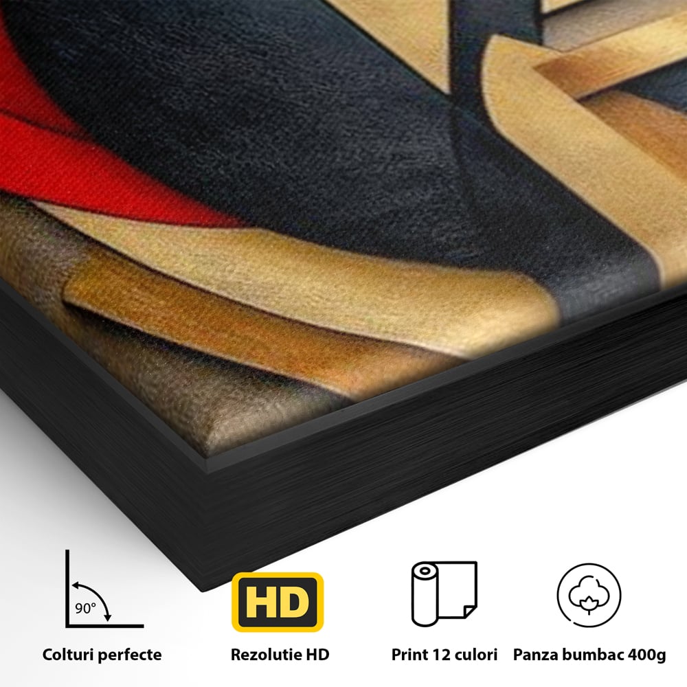 Detaliu al suprafetei: tablou canvas cu chip stilizat geometric, in rama de aluminiu negru