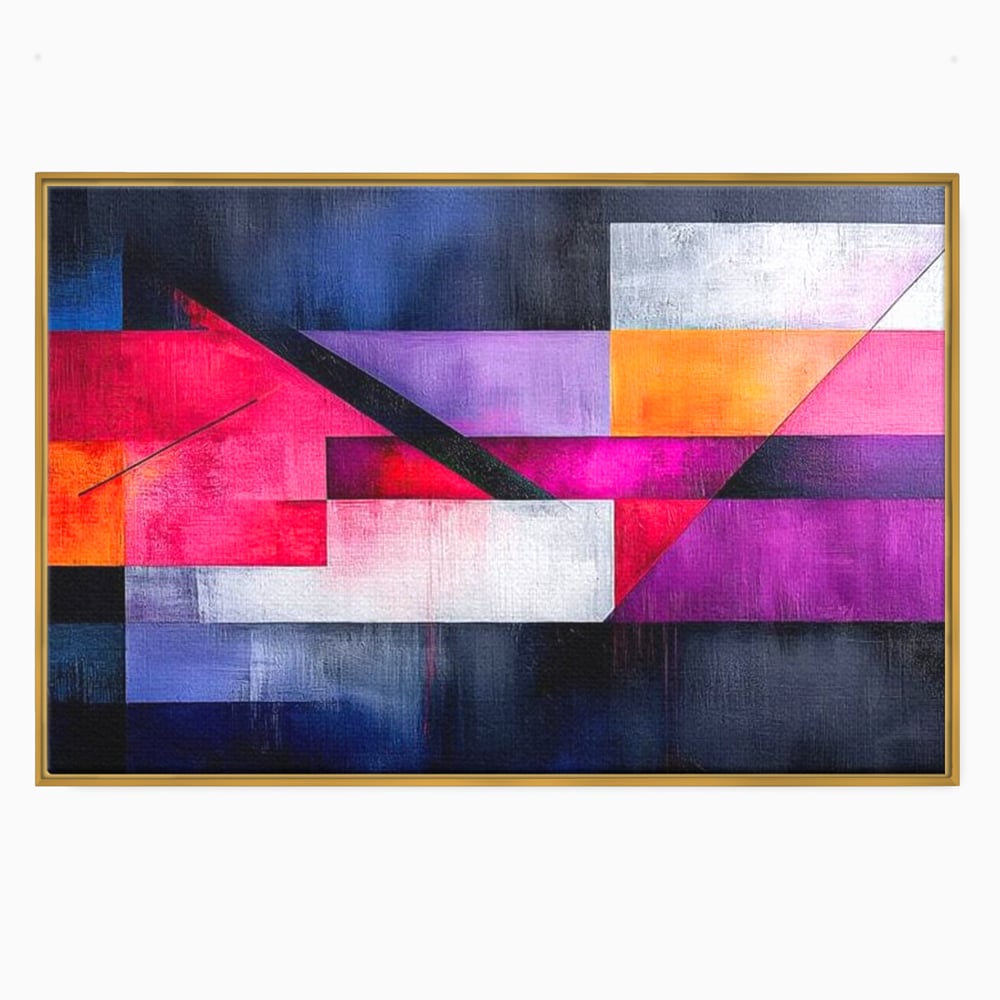 Tablou canvas cu tablou canvas cu compozitie geometrica abstracta, in rama de aluminiu auriu