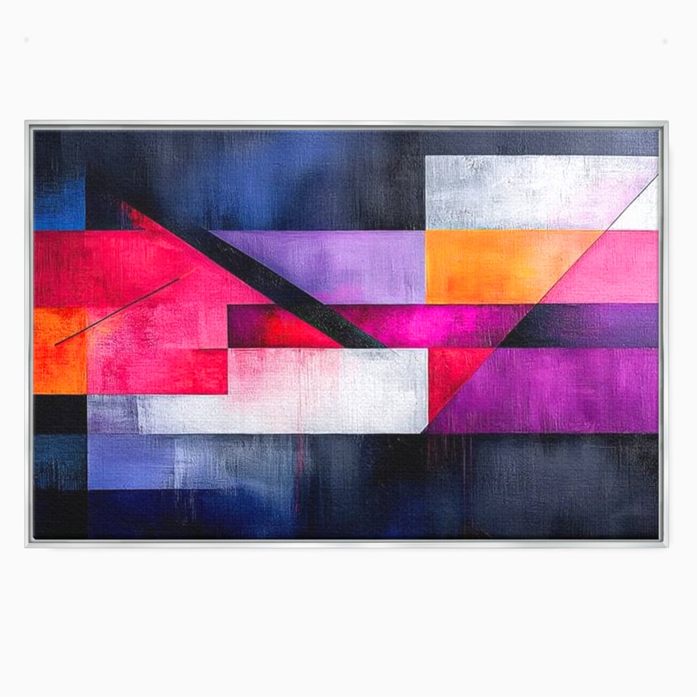Tablou canvas cu tablou canvas cu compozitie geometrica abstracta, in rama de aluminiu argintiu
