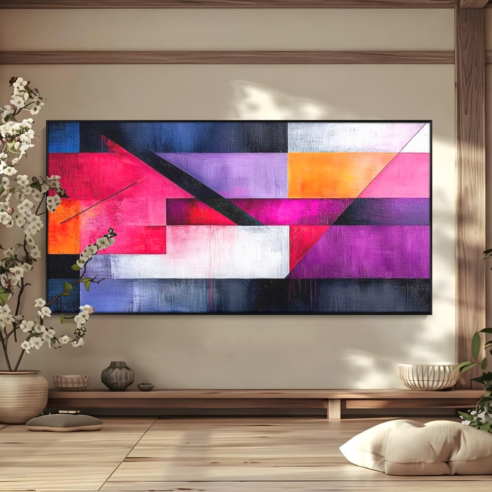 Tablou canvas cu tablou canvas cu compozitie geometrica abstracta, in rama de aluminiu negru