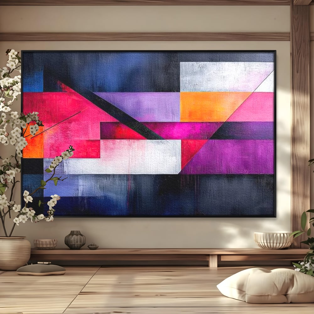 Tablou canvas cu tablou canvas cu compozitie geometrica abstracta, in rama de aluminiu negru