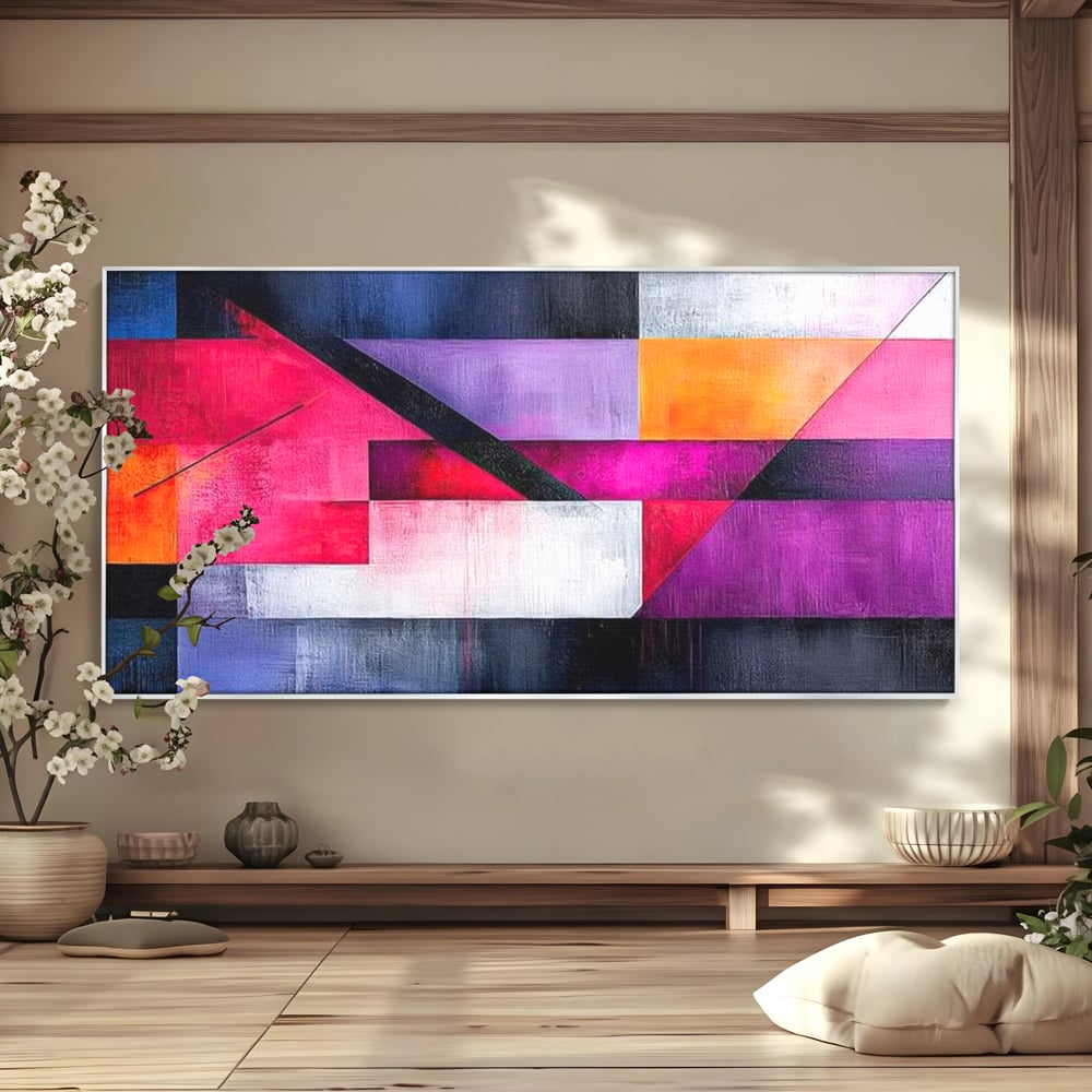 Tablou canvas cu tablou canvas cu compozitie geometrica abstracta, in rama de aluminiu argintiu