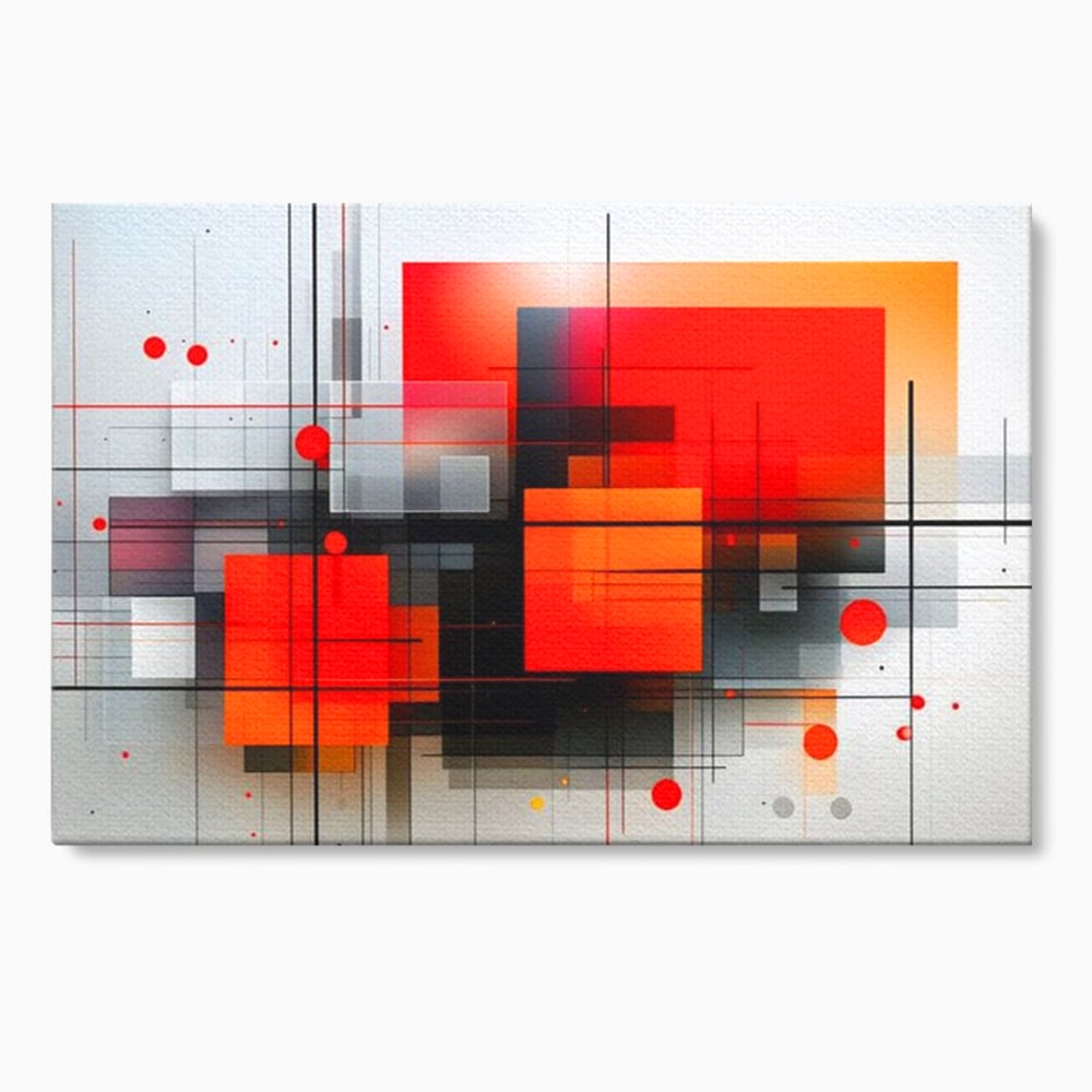 Tablou canvas cu ilustratie geometrica abstracta cu patrate, fara rama, pe sasiu de lemn