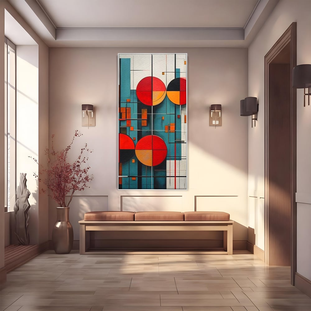 Tablou canvas cu tablou canvas cu cercuri geometrice, in rama de aluminiu argintiu