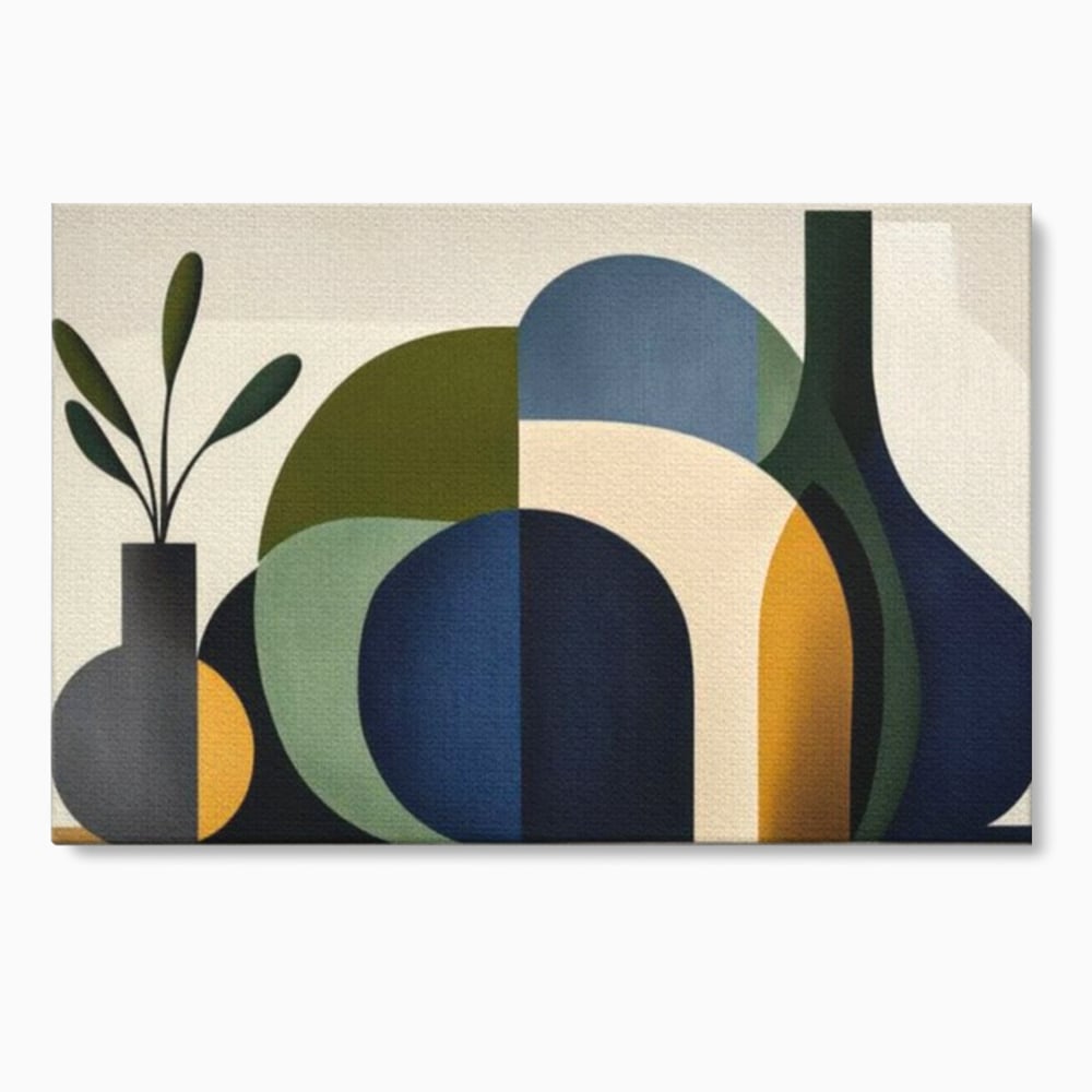 Tablou canvas cu tablou canvas cu forme geometrice si vaze, fara rama, pe sasiu de lemn