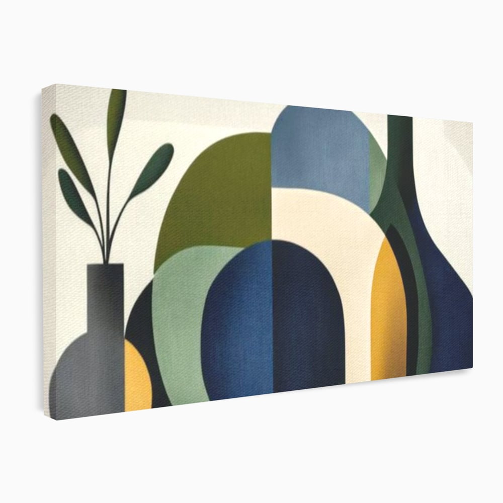 Tablou canvas cu tablou canvas cu forme geometrice si vaze, fara rama, pe sasiu de lemn