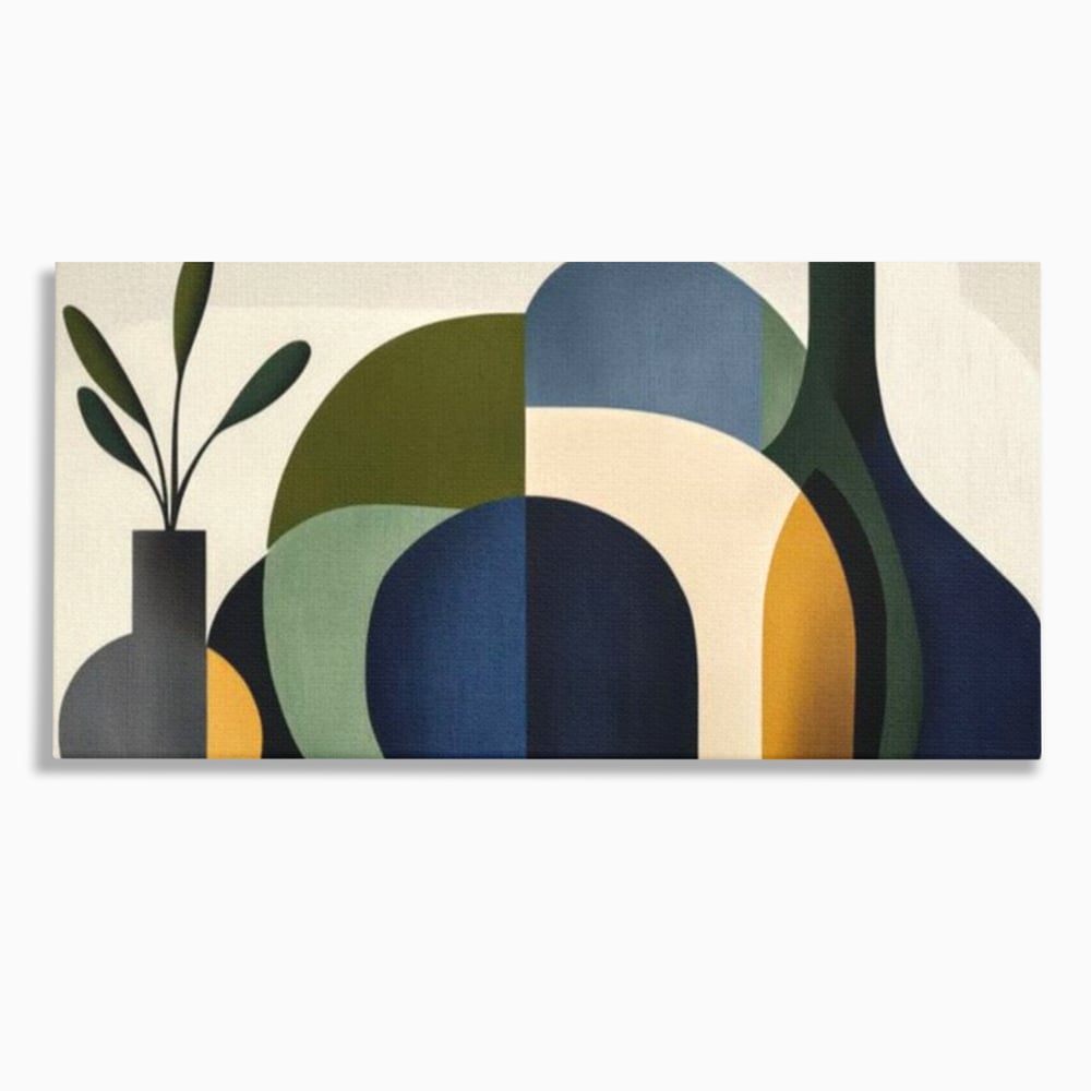 Tablou canvas cu tablou canvas cu forme geometrice si vaze, fara rama, pe sasiu de lemn