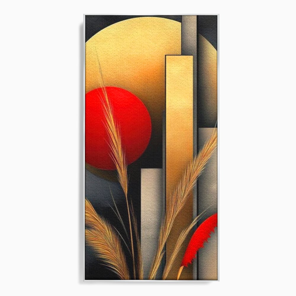 Tablou canvas cu tablou canvas cu forme geometrice si spice, in rama de aluminiu argintiu