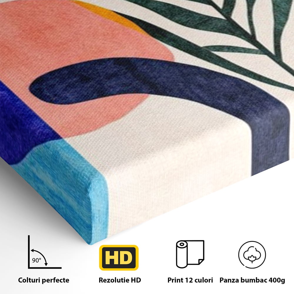 Detaliu al suprafetei: ilustratie abstracta cu frunze de palmier, fara rama, pe sasiu de lemn