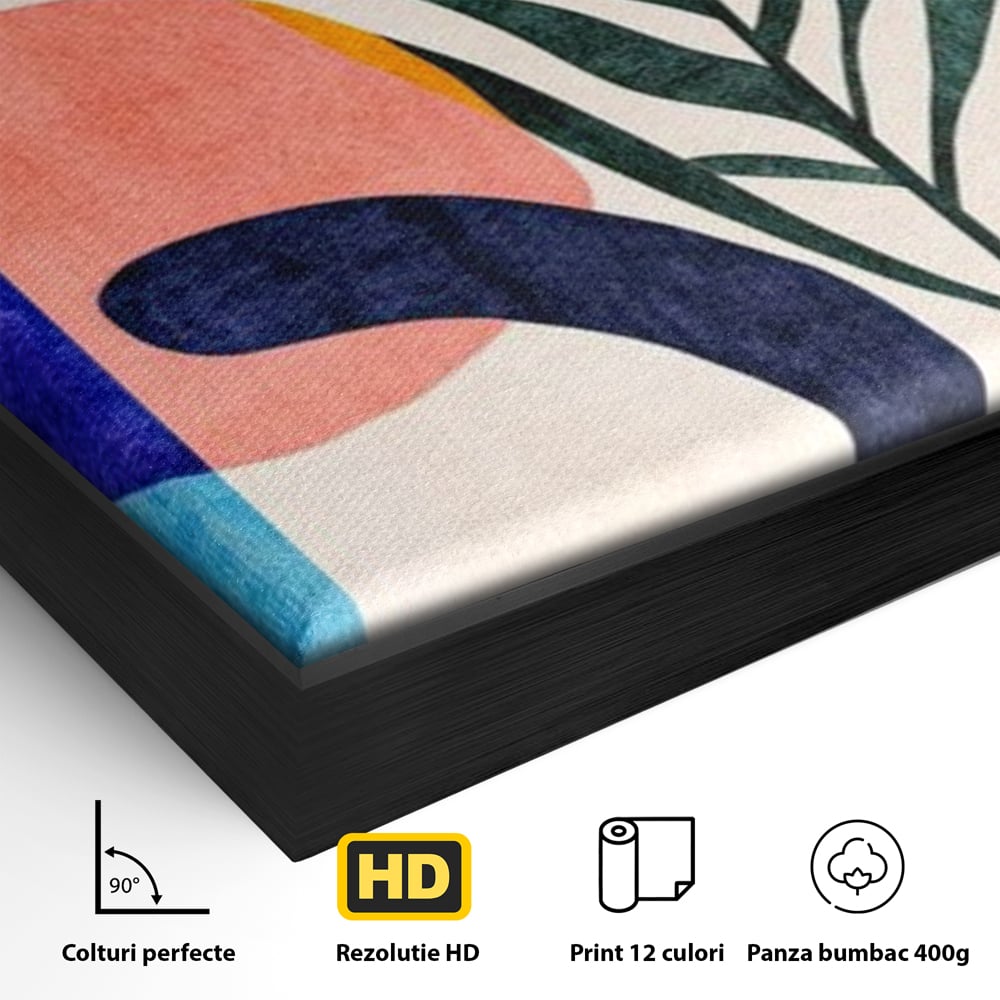 Detaliu al suprafetei: ilustratie abstracta cu frunze de palmier, in rama de aluminiu negru