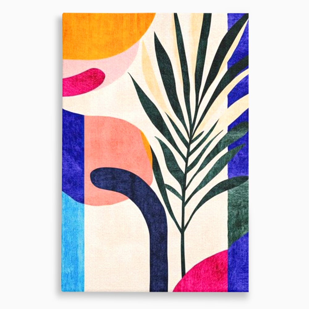Tablou canvas cu ilustratie abstracta cu frunze de palmier, fara rama, pe sasiu de lemn