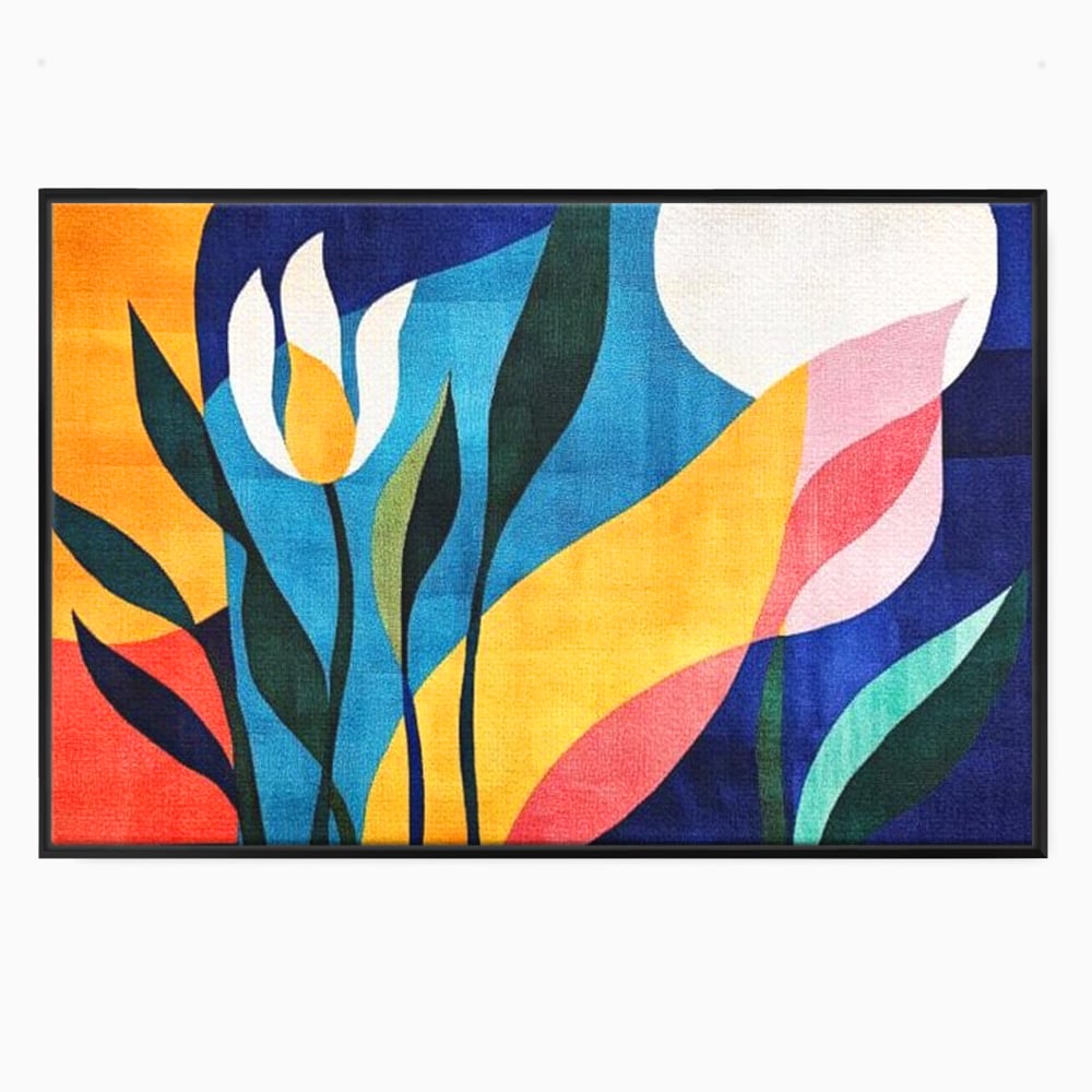 Tablou canvas cu tablou canvas cu flori abstracte, in rama de aluminiu negru