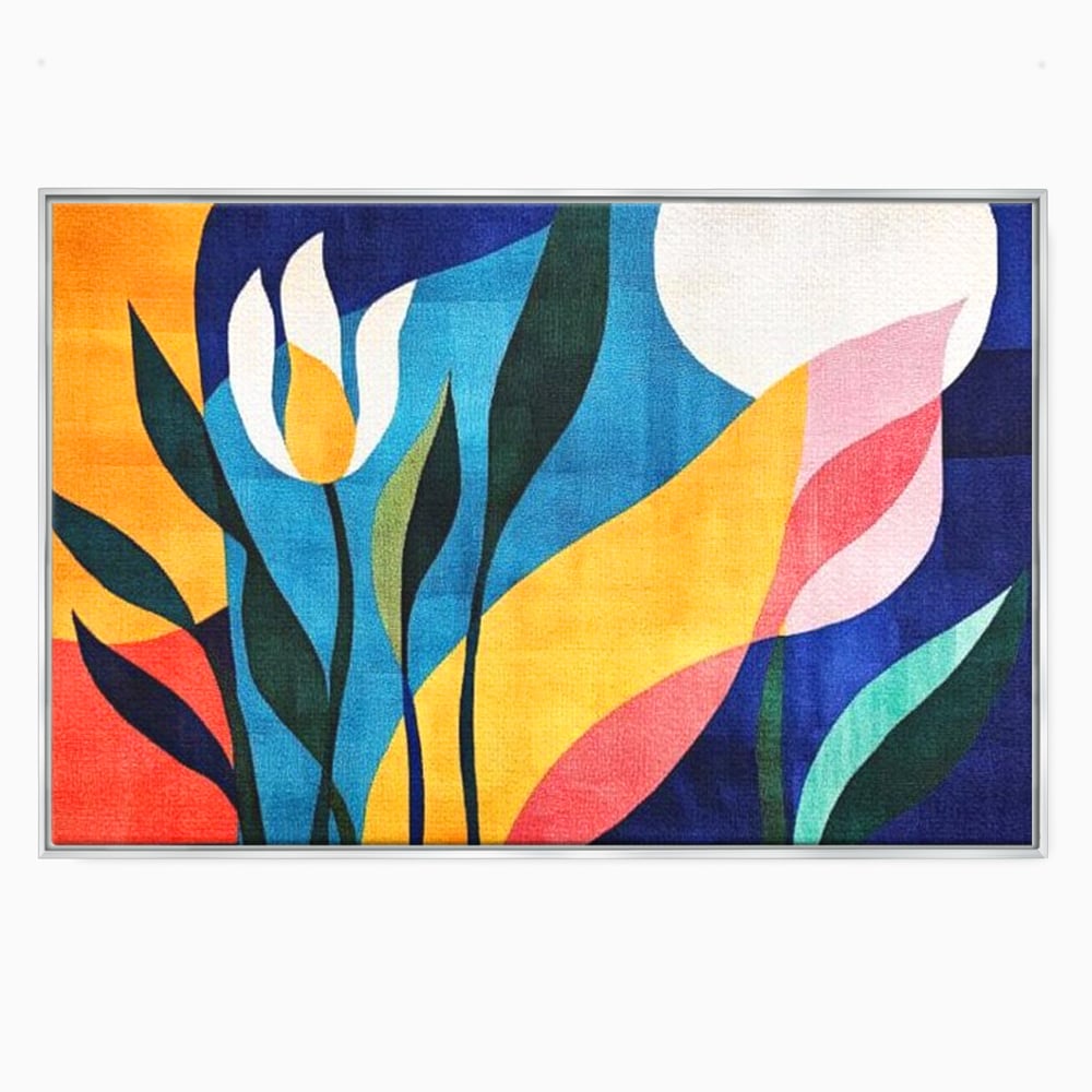 Tablou canvas cu tablou canvas cu flori abstracte, in rama de aluminiu argintiu