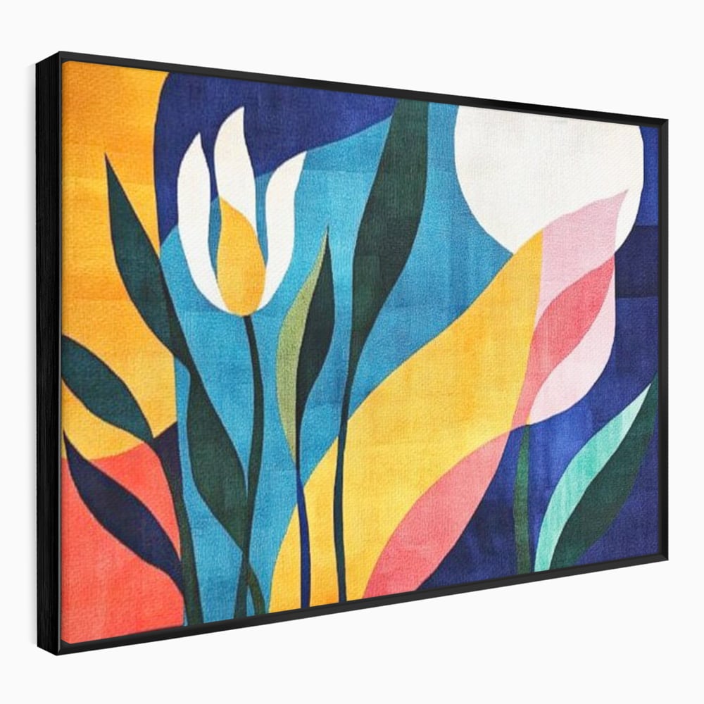 Tablou canvas cu tablou canvas cu flori abstracte, in rama de aluminiu negru