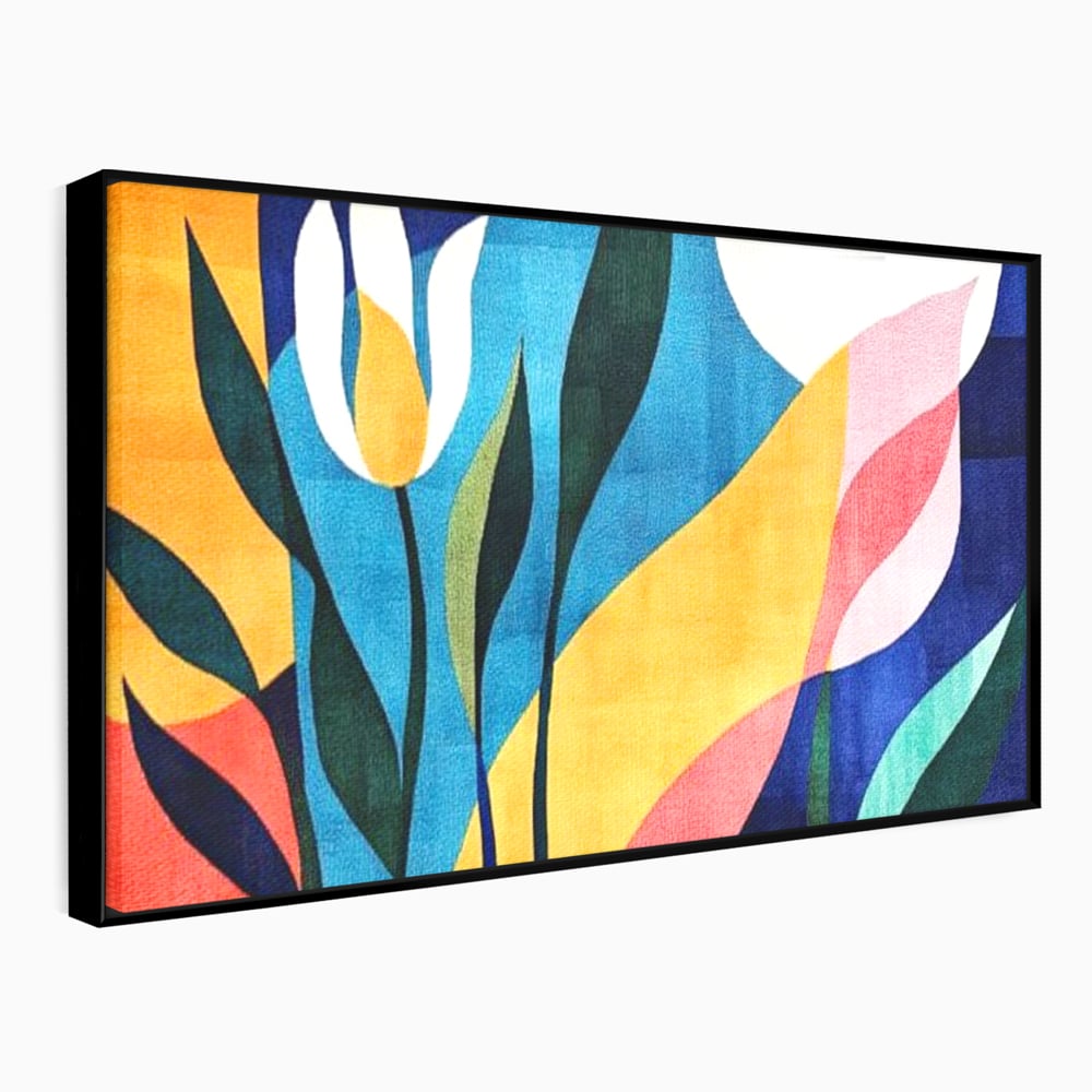 Tablou canvas cu tablou canvas cu flori abstracte, in rama de aluminiu negru