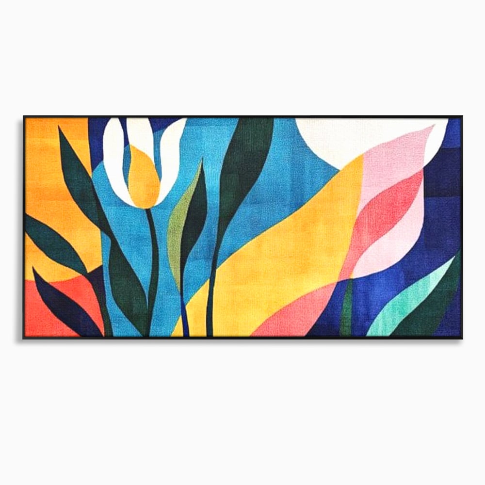 Tablou canvas cu tablou canvas cu flori abstracte, in rama de aluminiu negru