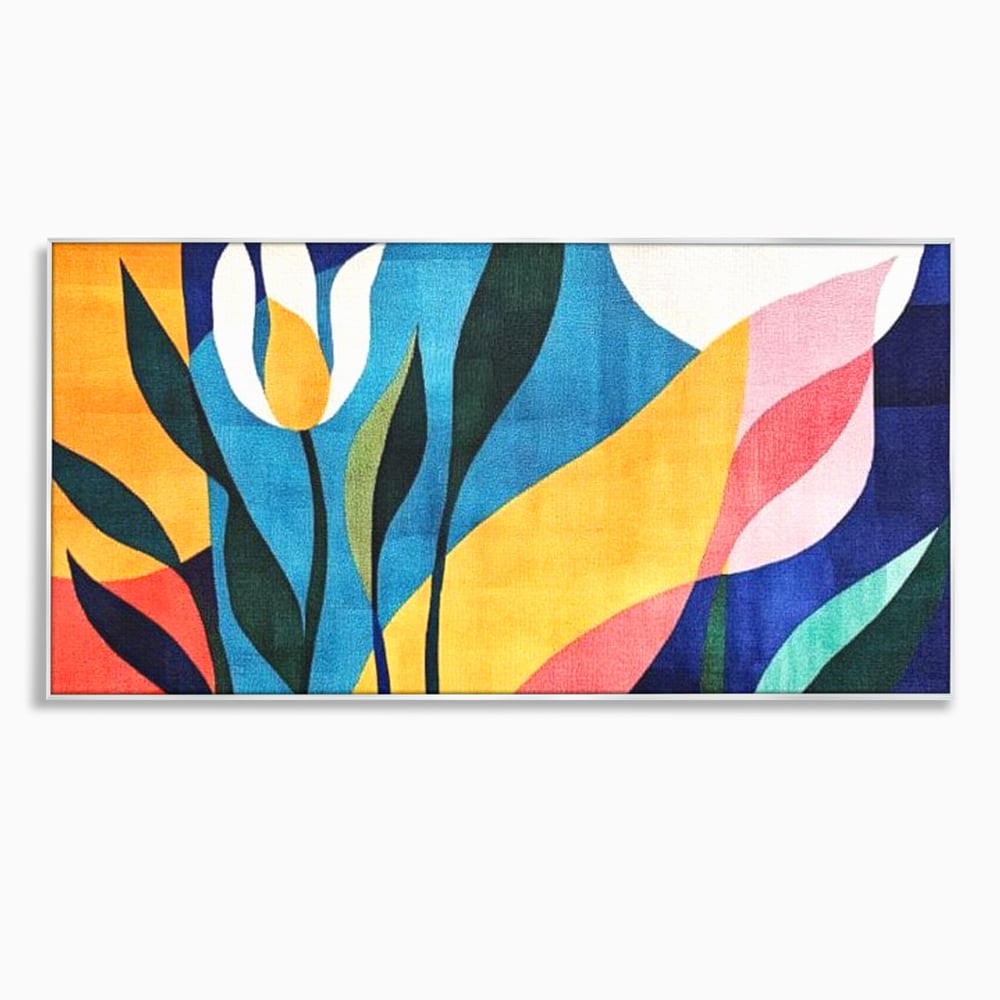Tablou canvas cu tablou canvas cu flori abstracte, in rama de aluminiu argintiu